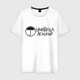 Мужская футболка хлопок с принтом Академия Амбрелла в Курске, 100% хлопок | прямой крой, круглый вырез горловины, длина до линии бедер, слегка спущенное плечо. | Тематика изображения на принте: the umbrella academy | umbrella | академия амбрелла | амбрелла | герб | зонтик