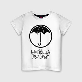 Детская футболка хлопок с принтом Академия Амбрелла в Курске, 100% хлопок | круглый вырез горловины, полуприлегающий силуэт, длина до линии бедер | the umbrella academy | umbrella | академия амбрелла | амбрелла | герб | зонтик