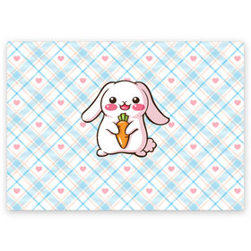 Поздравительная открытка с принтом Милый зайка в Курске, 100% бумага | плотность бумаги 280 г/м2, матовая, на обратной стороне линовка и место для марки
 | Тематика изображения на принте: веган | вегетарианец | животное | зайцы | зайчик | зайчонок | заяц | кролик | кроль | крольчонок | овощи | пушистик