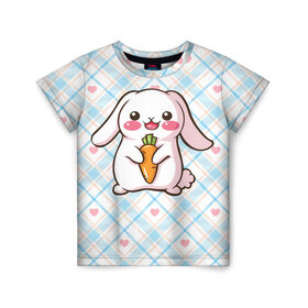 Детская футболка 3D с принтом Милый зайка в Курске, 100% гипоаллергенный полиэфир | прямой крой, круглый вырез горловины, длина до линии бедер, чуть спущенное плечо, ткань немного тянется | веган | вегетарианец | животное | зайцы | зайчик | зайчонок | заяц | кролик | кроль | крольчонок | овощи | пушистик