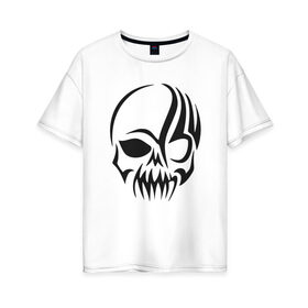 Женская футболка хлопок Oversize с принтом череп в Курске, 100% хлопок | свободный крой, круглый ворот, спущенный рукав, длина до линии бедер
 | белый | кости | мертвец | череп | черный