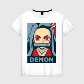Женская футболка хлопок с принтом Nezuko Kamado в Курске, 100% хлопок | прямой крой, круглый вырез горловины, длина до линии бедер, слегка спущенное плечо | anime | nezuko | клинок рассекающий демонов