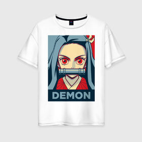 Женская футболка хлопок Oversize с принтом Nezuko Kamado в Курске, 100% хлопок | свободный крой, круглый ворот, спущенный рукав, длина до линии бедер
 | anime | nezuko | клинок рассекающий демонов