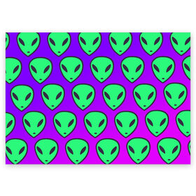 Поздравительная открытка с принтом ALIENS в Курске, 100% бумага | плотность бумаги 280 г/м2, матовая, на обратной стороне линовка и место для марки
 | alien | space | зеленый | космос | нло | пришелец