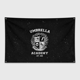 Флаг-баннер с принтом Академия Амбрелла в Курске, 100% полиэстер | размер 67 х 109 см, плотность ткани — 95 г/м2; по краям флага есть четыре люверса для крепления | the umbrella academy | umbrella | академия амбрелла | амбрелла | герб | зонтик