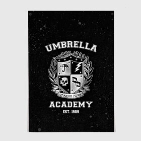 Постер с принтом Академия Амбрелла в Курске, 100% бумага
 | бумага, плотность 150 мг. Матовая, но за счет высокого коэффициента гладкости имеет небольшой блеск и дает на свету блики, но в отличии от глянцевой бумаги не покрыта лаком | the umbrella academy | umbrella | академия амбрелла | амбрелла | герб | зонтик