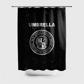 Штора 3D для ванной с принтом Академия Амбрелла в Курске, 100% полиэстер | плотность материала — 100 г/м2. Стандартный размер — 146 см х 180 см. По верхнему краю — пластиковые люверсы для креплений. В комплекте 10 пластиковых колец | the umbrella academy | umbrella | академия амбрелла | амбрелла | герб | зонтик