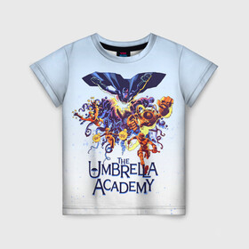 Детская футболка 3D с принтом Академия Амбрелла в Курске, 100% гипоаллергенный полиэфир | прямой крой, круглый вырез горловины, длина до линии бедер, чуть спущенное плечо, ткань немного тянется | the umbrella academy | umbrella | академия амбрелла | амбрелла | зонтик | комиксы