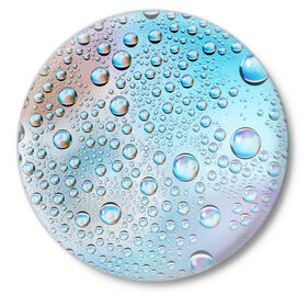 Значок с принтом Капли голубой роса стекло вода в Курске,  металл | круглая форма, металлическая застежка в виде булавки | Тематика изображения на принте: вода | градиент | для всех | дождь | капли | летний | на каждый день | обычный | окно | поверхность | повседневный | размытость | роса | стекло