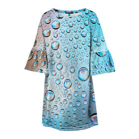 Детское платье 3D с принтом Капли голубой роса стекло вода в Курске, 100% полиэстер | прямой силуэт, чуть расширенный к низу. Круглая горловина, на рукавах — воланы | вода | градиент | для всех | дождь | капли | летний | на каждый день | обычный | окно | поверхность | повседневный | размытость | роса | стекло