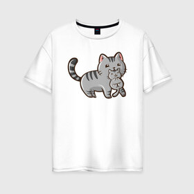 Женская футболка хлопок Oversize с принтом мама кошка с котенком в Курске, 100% хлопок | свободный крой, круглый ворот, спущенный рукав, длина до линии бедер
 | cat | кот | котенок | котик | кошачьи | кошка | кошки | милая | милый