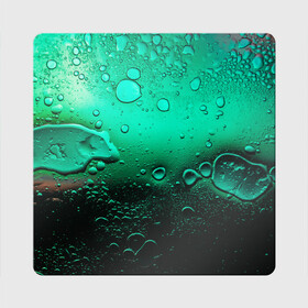 Магнит виниловый Квадрат с принтом Зеленые капли клетки в Курске, полимерный материал с магнитным слоем | размер 9*9 см, закругленные углы | биология | вода | градиент | для всех | дождь | капли | клетки | летний | на каждый день | обычный | окно | поверхность | повседневный | размытость | роса | стекло