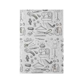 Обложка для паспорта матовая кожа с принтом для швеи в Курске, натуральная матовая кожа | размер 19,3 х 13,7 см; прозрачные пластиковые крепления | Тематика изображения на принте: handmade | иголка | инструменты для шитья | хэндмэйд | швея | шить