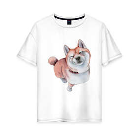 Женская футболка хлопок Oversize с принтом Акита в Курске, 100% хлопок | свободный крой, круглый ворот, спущенный рукав, длина до линии бедер
 | акита | животные | песокафе | рисунок | собаки