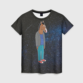 Женская футболка 3D с принтом galaxy BoJack в Курске, 100% полиэфир ( синтетическое хлопкоподобное полотно) | прямой крой, круглый вырез горловины, длина до линии бедер | horseman | абстракция | аниме | артхаус | боджек | галактика | звёзды | конь боджек | космос | эстетика