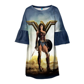 Детское платье 3D с принтом Wonder Woman в Курске, 100% полиэстер | прямой силуэт, чуть расширенный к низу. Круглая горловина, на рукавах — воланы | justice league movie | vdpartat | wonder woman | знаки | лига справедливости | супер герои | чудо женщина