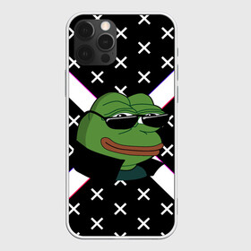 Чехол для iPhone 12 Pro с принтом Pepe в очках EZ в Курске, силикон | область печати: задняя сторона чехла, без боковых панелей | ez | glitch | pepe | pepe frog | pepe в очках | silvername | twitch emout | жабка в очках | крестики