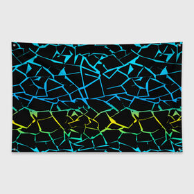 Флаг-баннер с принтом НЕОНОВЫЙ ГРАДИЕНТ в Курске, 100% полиэстер | размер 67 х 109 см, плотность ткани — 95 г/м2; по краям флага есть четыре люверса для крепления | геометрия | градиент | лед | молнии | неон | пестрый | полосы | разлом | синий | спортивный | стекло | текстура