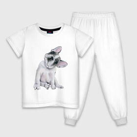 Детская пижама хлопок с принтом бульдог в Курске, 100% хлопок |  брюки и футболка прямого кроя, без карманов, на брюках мягкая резинка на поясе и по низу штанин
 | бульдог | животные | песокафе | рисунок | собаки