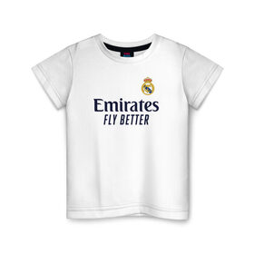 Детская футболка хлопок с принтом Real Madrid 2020/2021 в Курске, 100% хлопок | круглый вырез горловины, полуприлегающий силуэт, длина до линии бедер | 2021 | benzema | hazard | madrid | ramos | real | джерси | мадрид | реал | форма