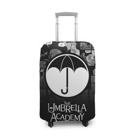 Чехол для чемодана 3D с принтом Академия Амбрелла в Курске, 86% полиэфир, 14% спандекс | двустороннее нанесение принта, прорези для ручек и колес | the umbrella academy | umbrella | академия амбрелла | амбрелла | герб | зонтик | комиксы