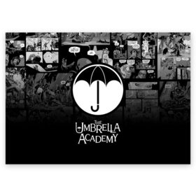 Поздравительная открытка с принтом Академия Амбрелла в Курске, 100% бумага | плотность бумаги 280 г/м2, матовая, на обратной стороне линовка и место для марки
 | Тематика изображения на принте: the umbrella academy | umbrella | академия амбрелла | амбрелла | герб | зонтик | комиксы