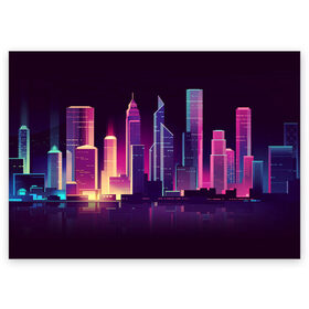 Поздравительная открытка с принтом Neon City в Курске, 100% бумага | плотность бумаги 280 г/м2, матовая, на обратной стороне линовка и место для марки
 | Тематика изображения на принте: city | neon | город | красочное | неоновый | радужное | свечение