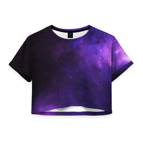 Женская футболка Crop-top 3D с принтом Фиолетовая звезда в Курске, 100% полиэстер | круглая горловина, длина футболки до линии талии, рукава с отворотами | арт | звезда | звёзды | карлик | космос | облако | синий | сияние | темный | фиолетовый | черный | яркая | яркие цвета