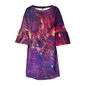 Детское платье 3D с принтом Огненный разлом в Курске, 100% полиэстер | прямой силуэт, чуть расширенный к низу. Круглая горловина, на рукавах — воланы | арт | желтый | звёзды | космос | красный | облако | синий | сияние | фиолетовый | яркие цвета