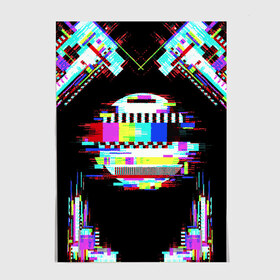 Постер с принтом Glitch VHS в Курске, 100% бумага
 | бумага, плотность 150 мг. Матовая, но за счет высокого коэффициента гладкости имеет небольшой блеск и дает на свету блики, но в отличии от глянцевой бумаги не покрыта лаком | glitch | rgb | vhs | помехи | разноцветный | шум