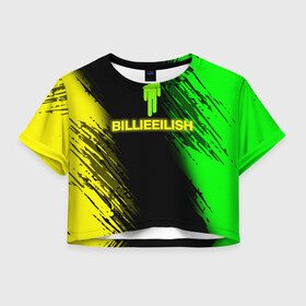 Женская футболка Crop-top 3D с принтом BILLIE EILISH в Курске, 100% полиэстер | круглая горловина, длина футболки до линии талии, рукава с отворотами | blohsh | ghoul | билли | билли айлиш