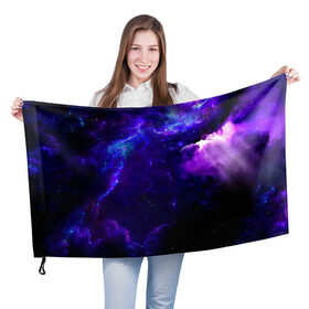 Флаг 3D с принтом Космическое небо в Курске, 100% полиэстер | плотность ткани — 95 г/м2, размер — 67 х 109 см. Принт наносится с одной стороны | арт | звёзды | иний | космос | облако | розовый | сияние | тёмный | туманность | фиолоетовый | черный | яркие цвета