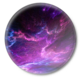Значок с принтом Космическое небо в Курске,  металл | круглая форма, металлическая застежка в виде булавки | арт | звёзды | космос | облако | розовый | синий | сияние | туманность | фиолетовый | яркие цвета