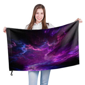 Флаг 3D с принтом Космическое небо в Курске, 100% полиэстер | плотность ткани — 95 г/м2, размер — 67 х 109 см. Принт наносится с одной стороны | арт | звёзды | космос | облако | розовый | синий | сияние | туманность | фиолетовый | яркие цвета