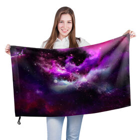 Флаг 3D с принтом Космическое небо в Курске, 100% полиэстер | плотность ткани — 95 г/м2, размер — 67 х 109 см. Принт наносится с одной стороны | арт | звёзды | космос | облако | сияние | туманность | яркие цвета