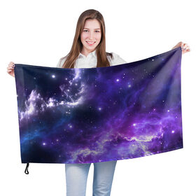 Флаг 3D с принтом Космическое небо в Курске, 100% полиэстер | плотность ткани — 95 г/м2, размер — 67 х 109 см. Принт наносится с одной стороны | арт | белый | бирюзовый | звёзды | космос | облако | розовый | синий | сияние | тёмный | туманность | фиолетовый | яркие цвета