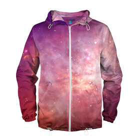 Мужская ветровка 3D с принтом Космическое небо в Курске, 100% полиэстер | подол и капюшон оформлены резинкой с фиксаторами, два кармана без застежек по бокам, один потайной карман на груди | арт | желтый | звёзды | космос | облако | оранжевый | розовый | сияние | туманность | фиолетовый | яркие цвета