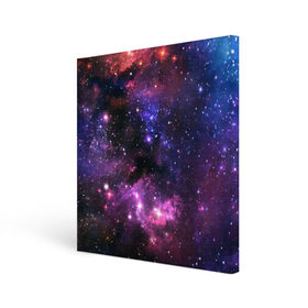 Холст квадратный с принтом Космическое небо в Курске, 100% ПВХ |  | арт | звёзды | космос | красный | облако | розовый | синий | сияние | темный | туманность | фиолетовый | яркие цвета