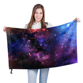 Флаг 3D с принтом Космическое небо в Курске, 100% полиэстер | плотность ткани — 95 г/м2, размер — 67 х 109 см. Принт наносится с одной стороны | арт | звёзды | космос | красный | облако | розовый | синий | сияние | темный | туманность | фиолетовый | яркие цвета