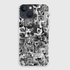Чехол для iPhone 13 mini с принтом Неко ахегао чб в Курске,  |  | cat | mew | аниме | ахегао | зевок | котейки | кошки | мяу | неко | няшность | потерялся | сон