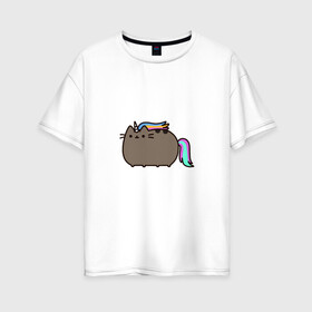 Женская футболка хлопок Oversize с принтом Кот-единорог в Курске, 100% хлопок | свободный крой, круглый ворот, спущенный рукав, длина до линии бедер
 | единорог | животные | котики | милые.