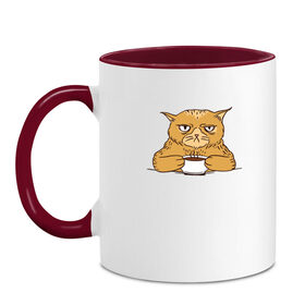 Кружка двухцветная с принтом Grumpy Cat Coffee в Курске, керамика | объем — 330 мл, диаметр — 80 мм. Цветная ручка и кайма сверху, в некоторых цветах — вся внутренняя часть | Тематика изображения на принте: cat | coffee | grumpy | hot | kitten | kitty | pussycat | ароматный | горячий | грампи | злой | киса | кот | котик | котэ | кофе | кофеек | кошка | кружка | милый | не выспался | недовольный | прикол | сердитый | сонный | чашка