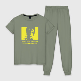 Женская пижама хлопок с принтом VANSAMA OFFICIAL Yellow в Курске, 100% хлопок | брюки и футболка прямого кроя, без карманов, на брюках мягкая резинка на поясе и по низу штанин | Тематика изображения на принте: aniki | billy herrington | darkholm | darkholme | dungeon | dungeon master | gachi | gachimuchi | van | van darkholm | vansam | vansam official | аники | гачи | гачибасс | гачимучи