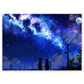 Поздравительная открытка с принтом Ночное Небо в Курске, 100% бумага | плотность бумаги 280 г/м2, матовая, на обратной стороне линовка и место для марки
 | blue | sky | башни | звездное небо | звезды | космическое | красота | небо | ночь | синий