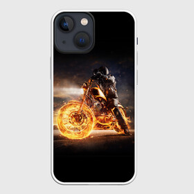 Чехол для iPhone 13 mini с принтом Flame в Курске,  |  | fire | flame | helmet | motorcycle | night | racer | гонщик | мотоцикл | ночь | огонь | пламя | шлем