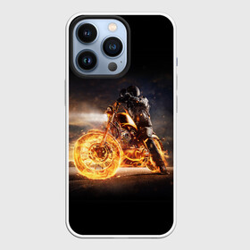 Чехол для iPhone 13 Pro с принтом Flame в Курске,  |  | fire | flame | helmet | motorcycle | night | racer | гонщик | мотоцикл | ночь | огонь | пламя | шлем