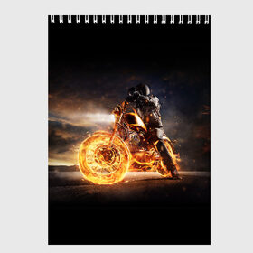 Скетчбук с принтом Flame в Курске, 100% бумага
 | 48 листов, плотность листов — 100 г/м2, плотность картонной обложки — 250 г/м2. Листы скреплены сверху удобной пружинной спиралью | fire | flame | helmet | motorcycle | night | racer | гонщик | мотоцикл | ночь | огонь | пламя | шлем