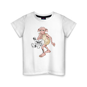 Детская футболка хлопок с принтом House Elf Dobby в Курске, 100% хлопок | круглый вырез горловины, полуприлегающий силуэт, длина до линии бедер | dobby | harry potter | vdosadir | гарри поттер | джоан роулинг | добби