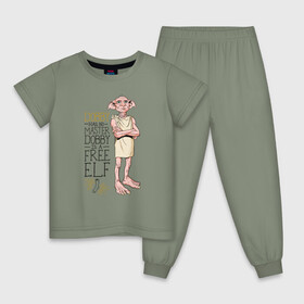 Детская пижама хлопок с принтом Dobby is a Free Elf в Курске, 100% хлопок |  брюки и футболка прямого кроя, без карманов, на брюках мягкая резинка на поясе и по низу штанин
 | dobby | harry potter | vdosadir | гарри поттер | джоан роулинг | добби