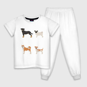 Детская пижама хлопок с принтом акита джек белый в Курске, 100% хлопок |  брюки и футболка прямого кроя, без карманов, на брюках мягкая резинка на поясе и по низу штанин
 | Тематика изображения на принте: акита | джек рассел | мопс | песокафе | ротвейлер | собаки
